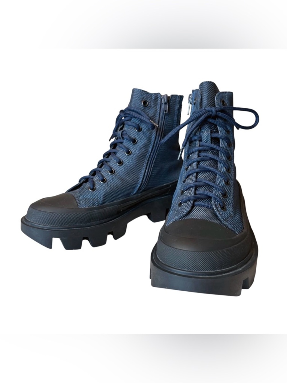 JEFFREY CAMPBELL Navy Lace-Up Combat Boots